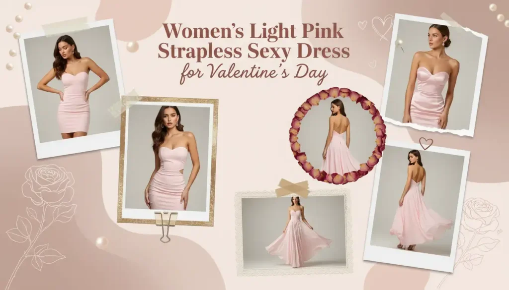Women's light Pink Strapless Sexy Dress for Valentine's Day​
