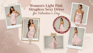 Women’s light Pink Strapless Sexy Dress for Valentine’s Day​
